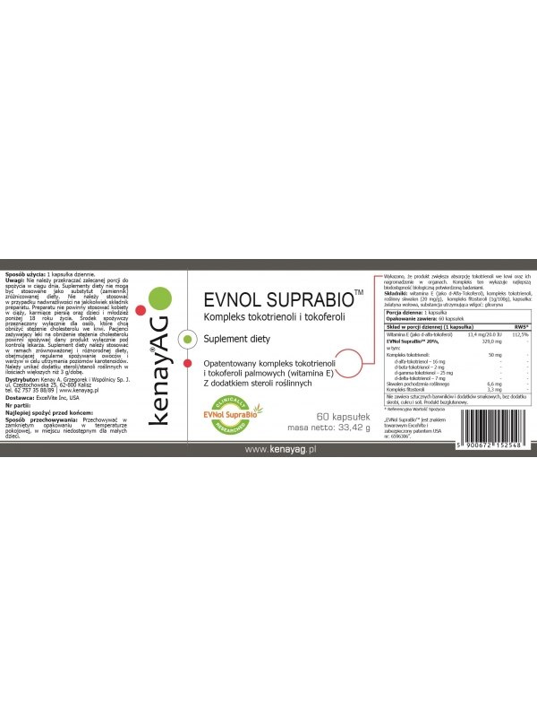 Tokotrienole kompleks (witamina E) (60 kapsułek) EVNOL SUPRABIO™